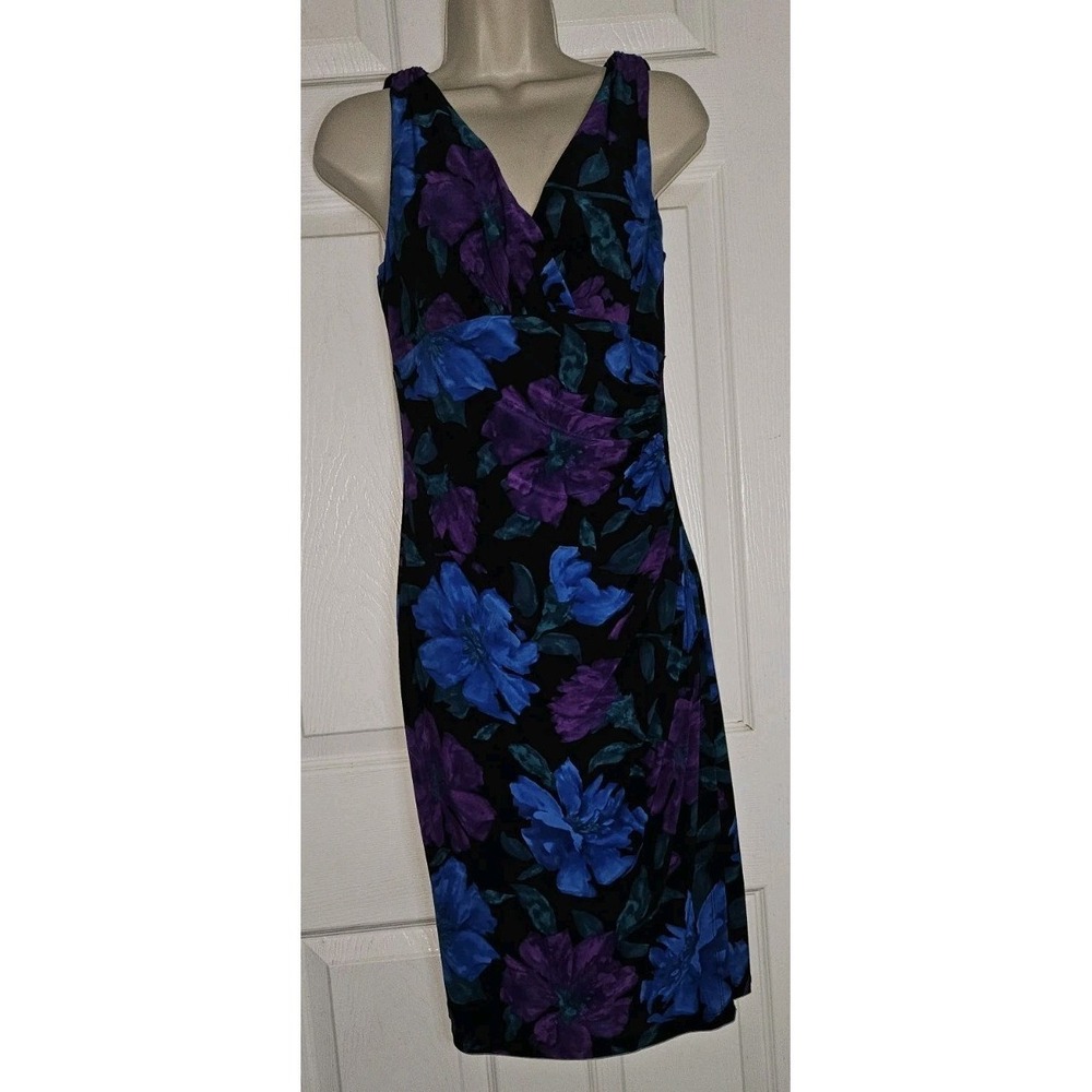 Lauren Ralph Lauren Size‎ 8 Floral Midi Sleeveless Sheath Faux Wrap Dress Party